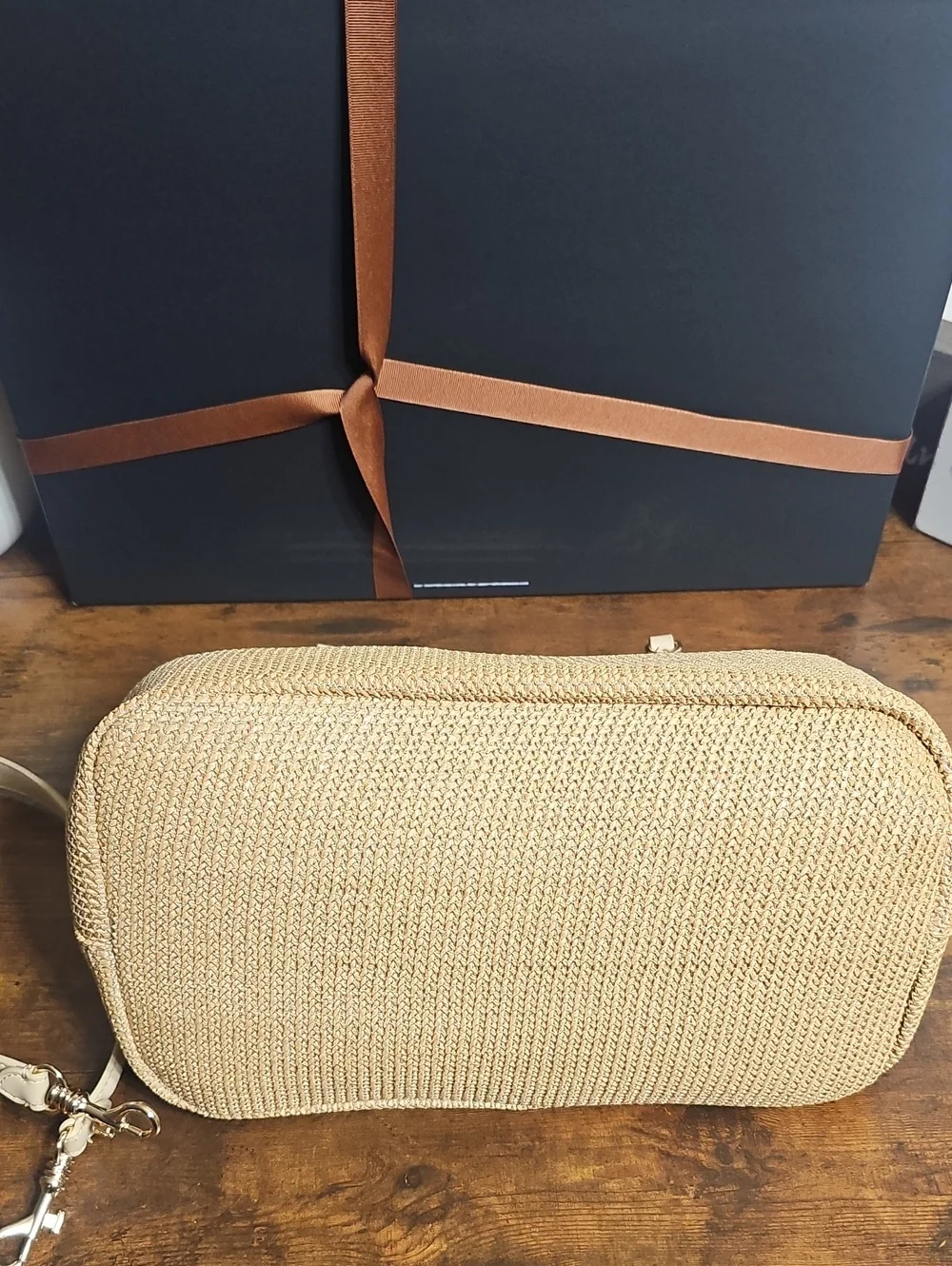 Woven Straw Frame-Top Handbag in Natural Tan